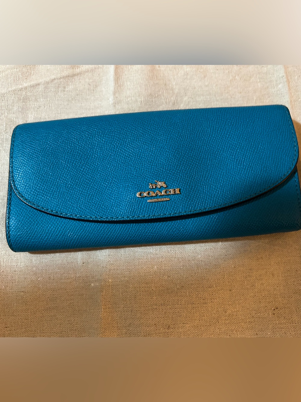 Coach Blue Saffiano Leather Flap Wallet